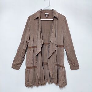Knox Rose Brown Ruffle Open Front Cardigan Fall Cozy Loose